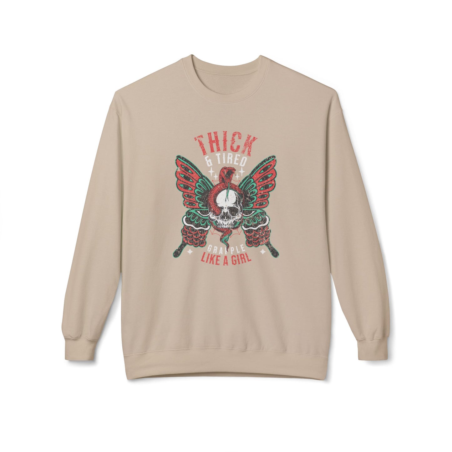 Crewneck Sweatshirt - Grapple Like a Girl Thick & Tired BJJ Sweater