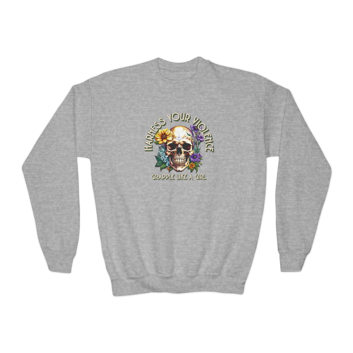 Grapple Like A Girl Youth Crewneck Sweatshirt - Harness Your Violence