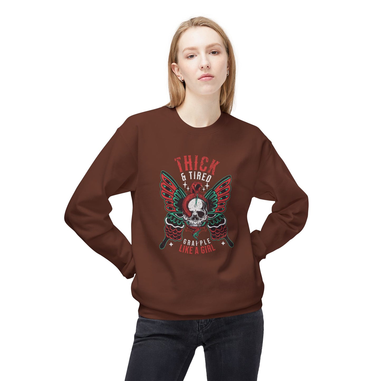 Crewneck Sweatshirt - Grapple Like a Girl Thick & Tired BJJ Sweater