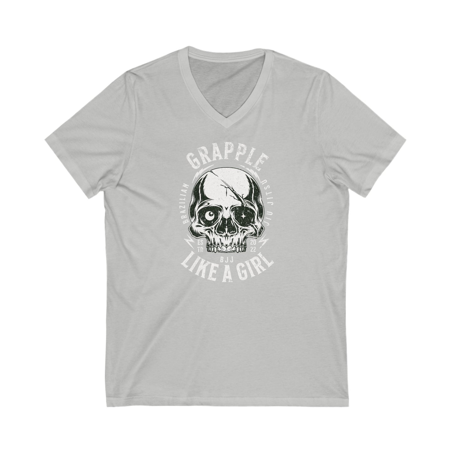 Grapple like a Girl Skull - Unisex Jersey Short Sleeve V-Neck Tee