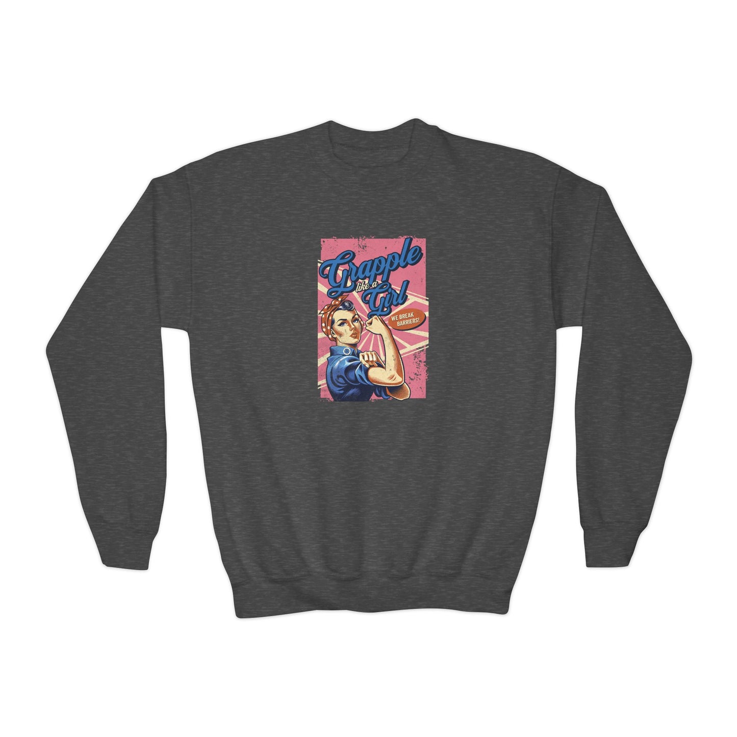 Grapple Like A Girl Youth Crewneck Sweatshirt - Women's History Month
