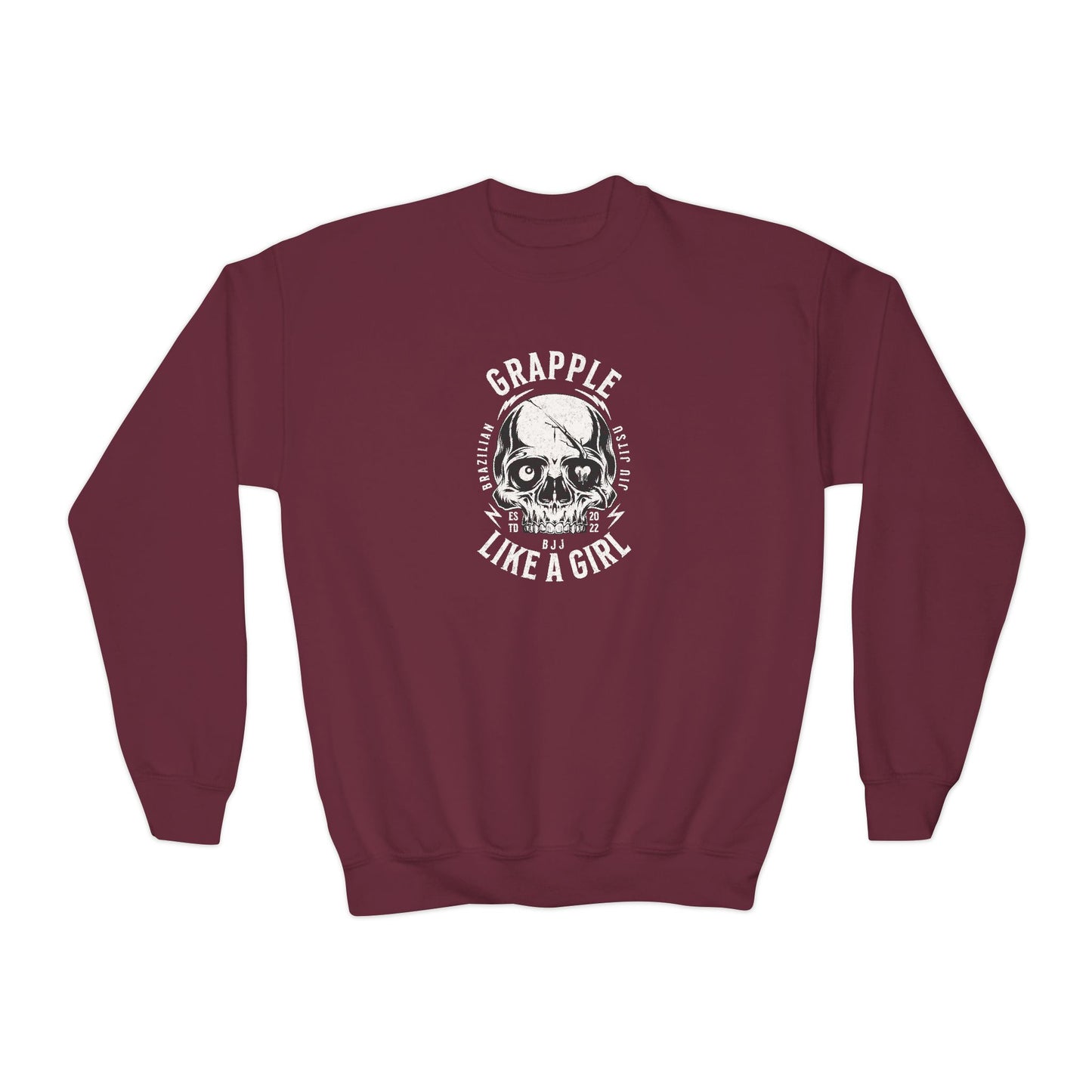Grapple Like A Girl Youth Crewneck Sweatshirt - Skull