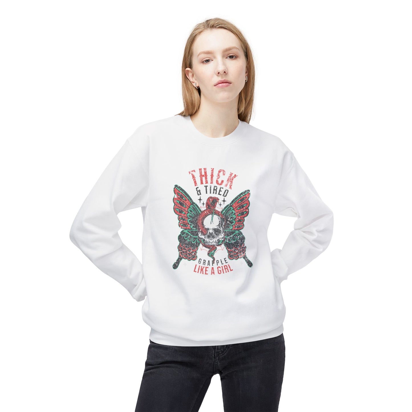 Crewneck Sweatshirt - Grapple Like a Girl Thick & Tired BJJ Sweater