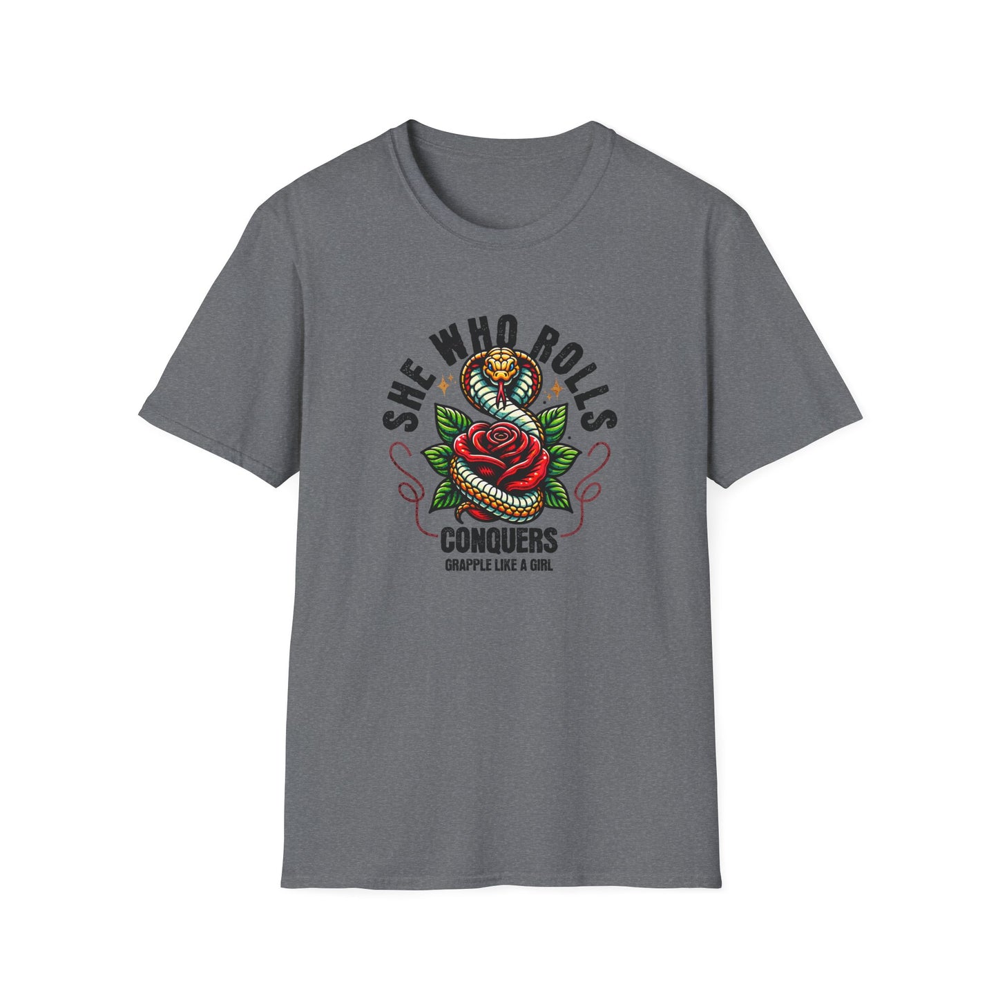Grapple like a Girl Jiu Jitsu Women's T-Shirt - She Who Rolls Conquers