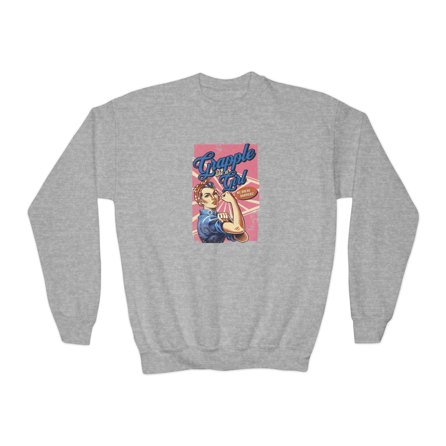 Grapple Like A Girl Youth Crewneck Sweatshirt - Women's History Month