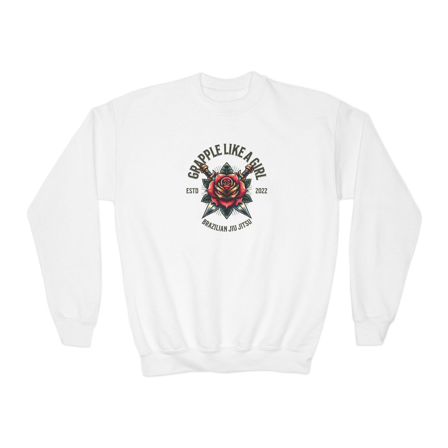 Grapple Like A Girl Youth Crewneck Sweatshirt - Rose
