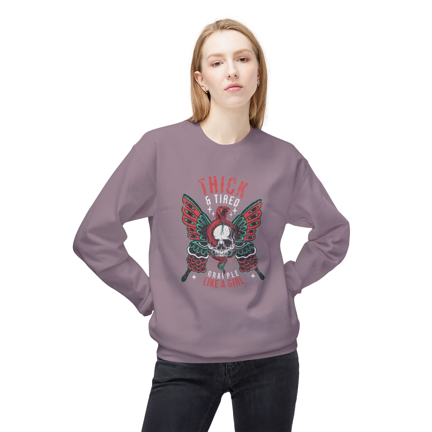 Crewneck Sweatshirt - Grapple Like a Girl Thick & Tired BJJ Sweater