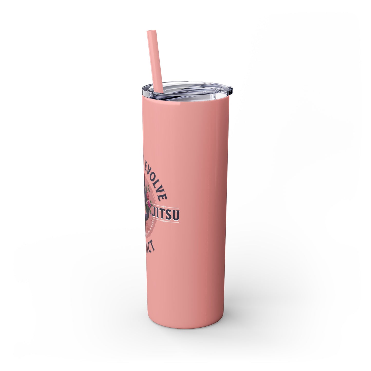 Ladies BJJ Empower, Evolve, Restrict Skinny BJJ Gift Tumbler with Straw, 20oz