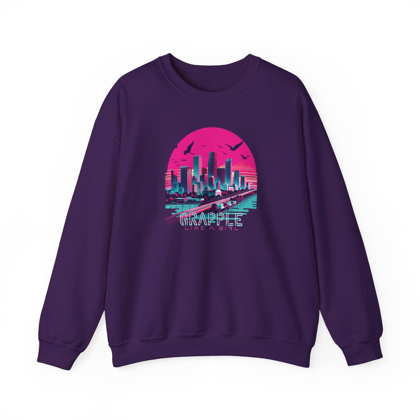 Grapple like a Girl BJJ Women's Crewneck Sweater - Miami Skyline Inspired