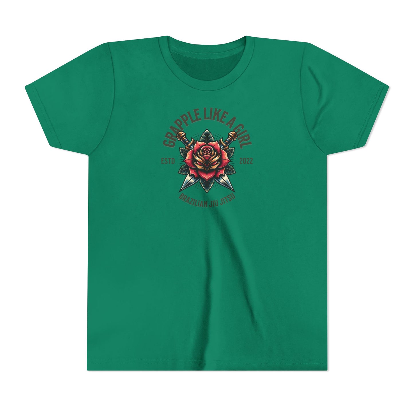 BJJ Youth Girls Short Sleeve Tee - Grapple like a Girl Rose