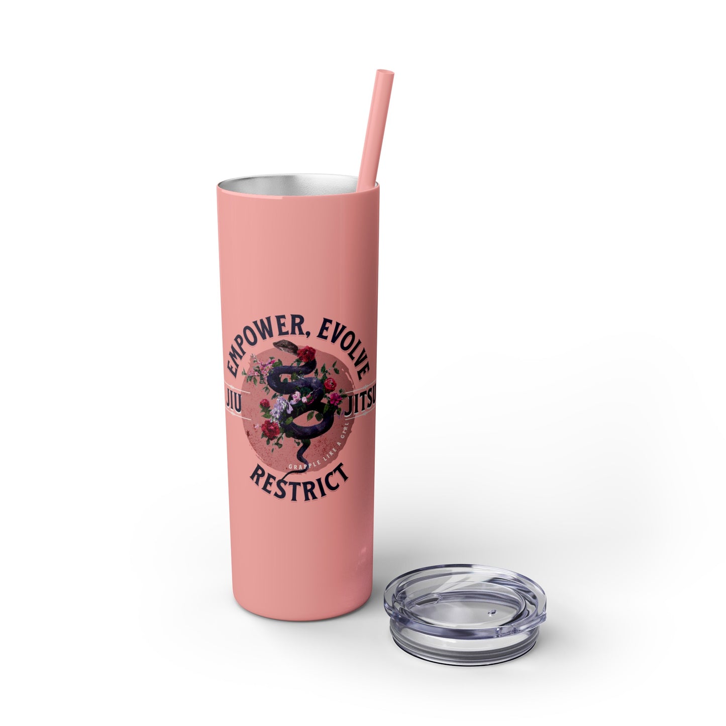 Ladies BJJ Empower, Evolve, Restrict Skinny BJJ Gift Tumbler with Straw, 20oz