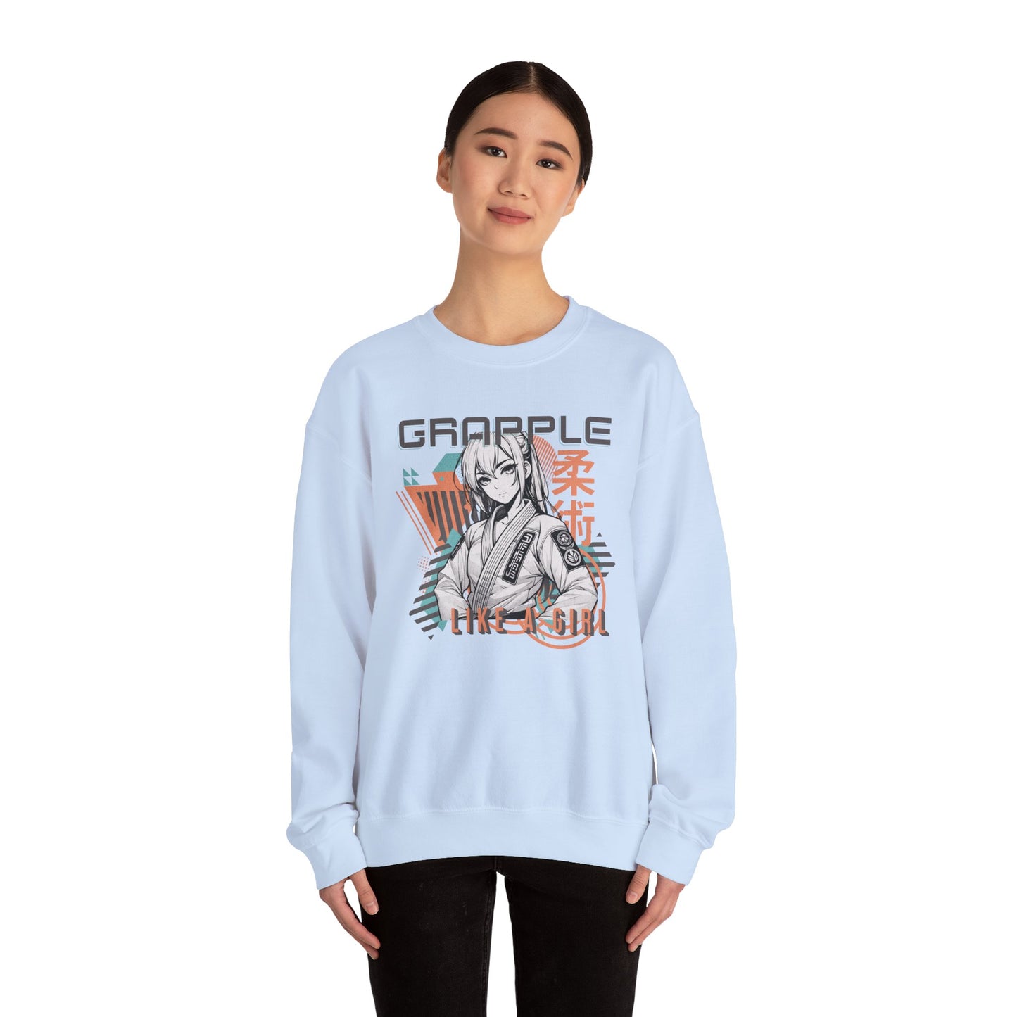 Grapple like a Girl BJJ Women's Crewneck Sweater - Anime Girl