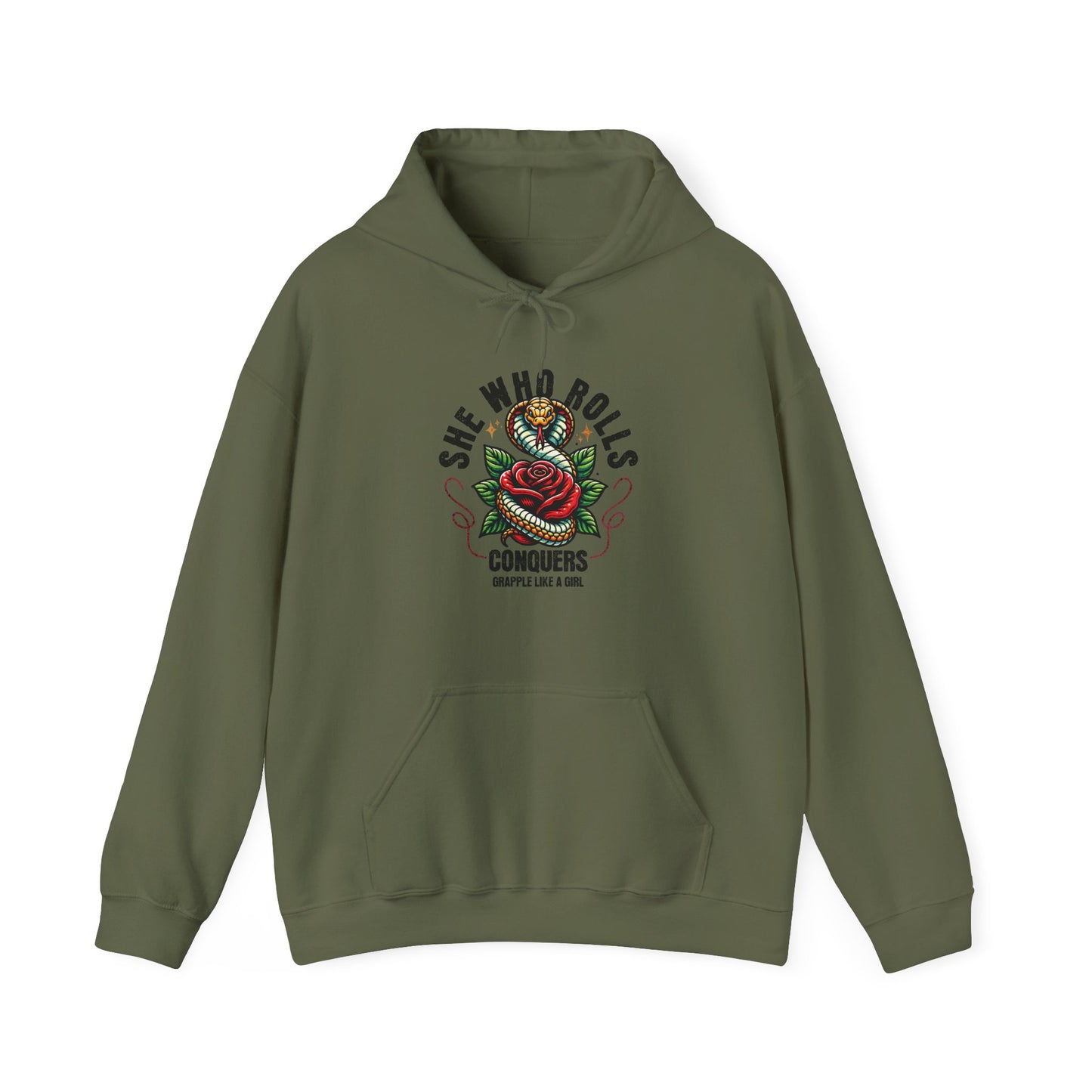 Grapple like a Girl Jiu Jitsu Hoodie - She Whoe Rolls Conquers