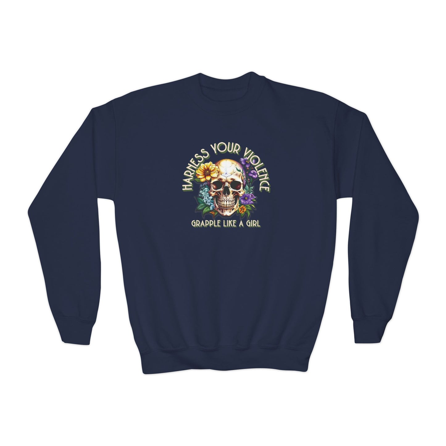 Grapple Like A Girl Youth Crewneck Sweatshirt - Harness Your Violence