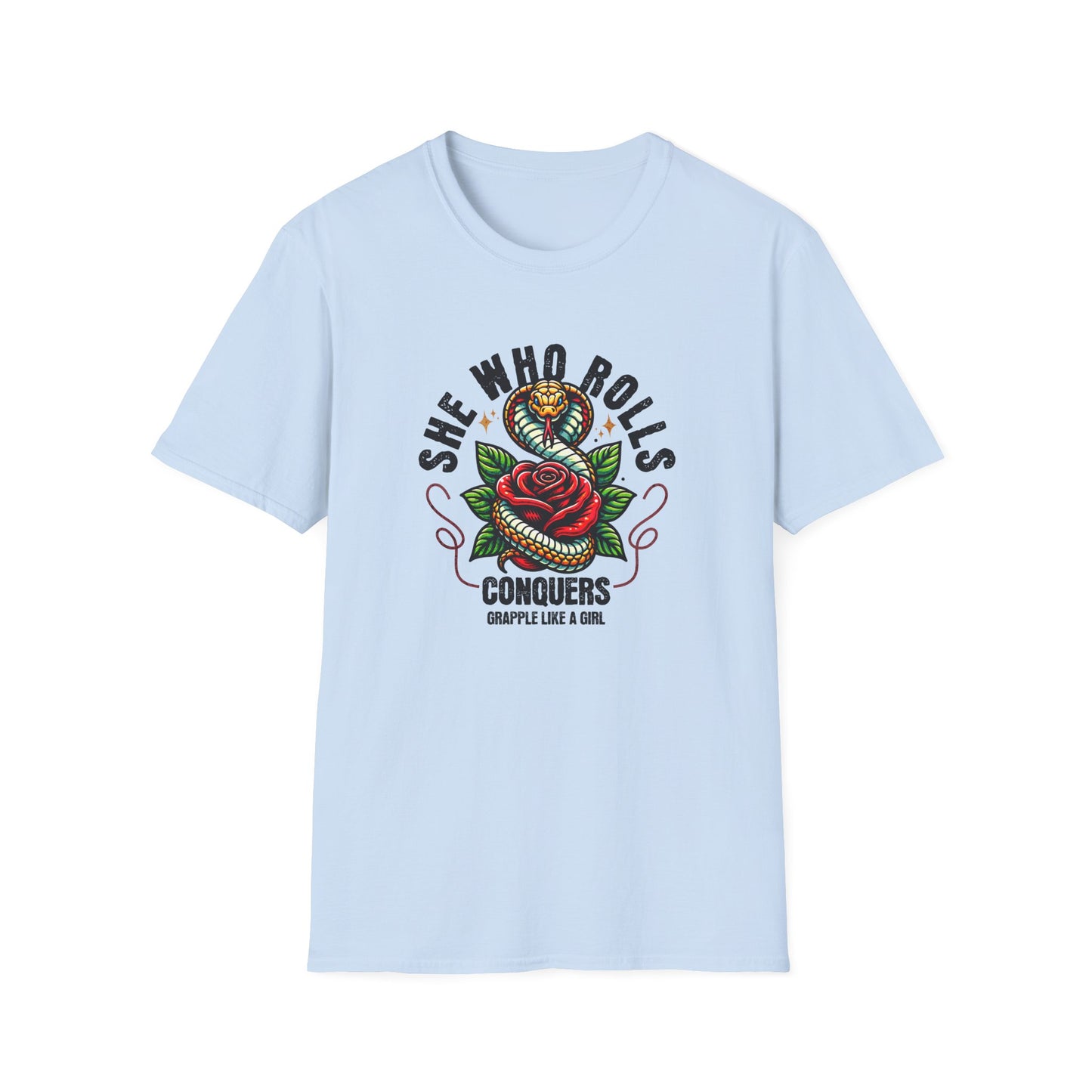 Grapple like a Girl Jiu Jitsu Women's T-Shirt - She Who Rolls Conquers