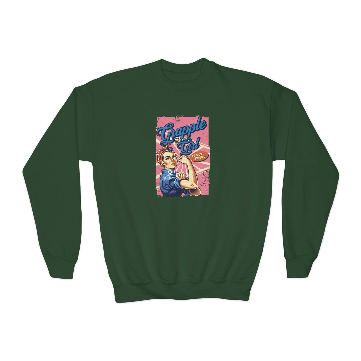 Grapple Like A Girl Youth Crewneck Sweatshirt - Women's History Month