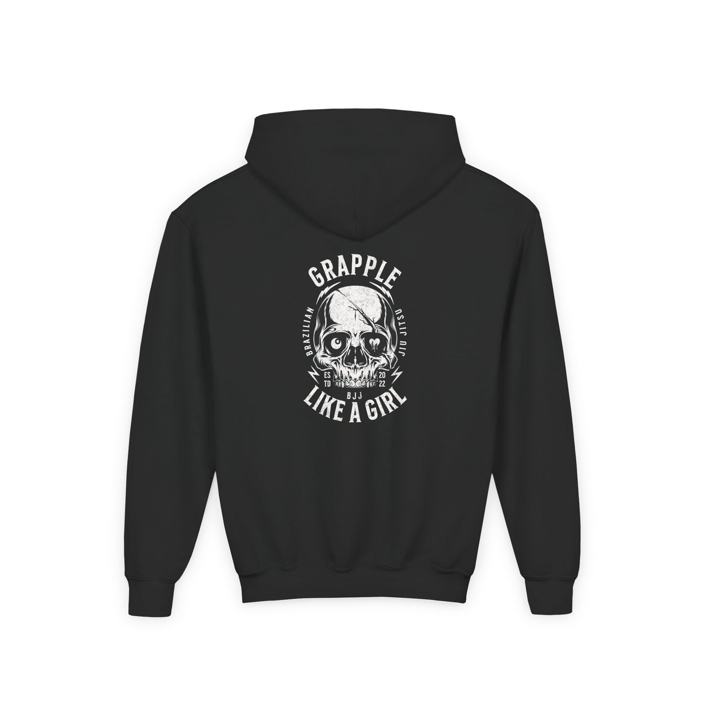 Youth Grapple like a Girl BJJ Skull Jiu Jitsu Hoodie - Violent little thing.