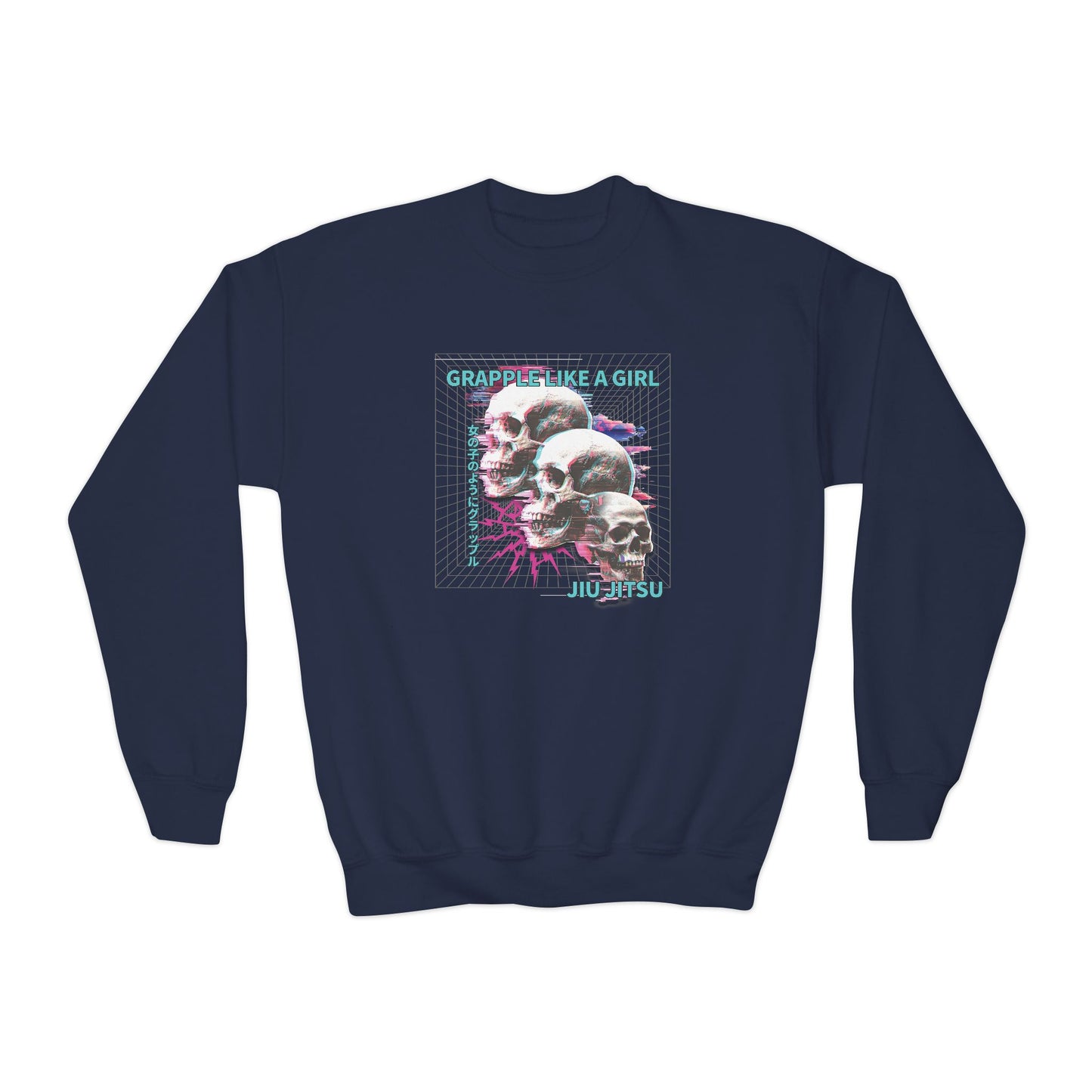Grapple Like A Girl Youth Crewneck Sweatshirt - Neon Skulls