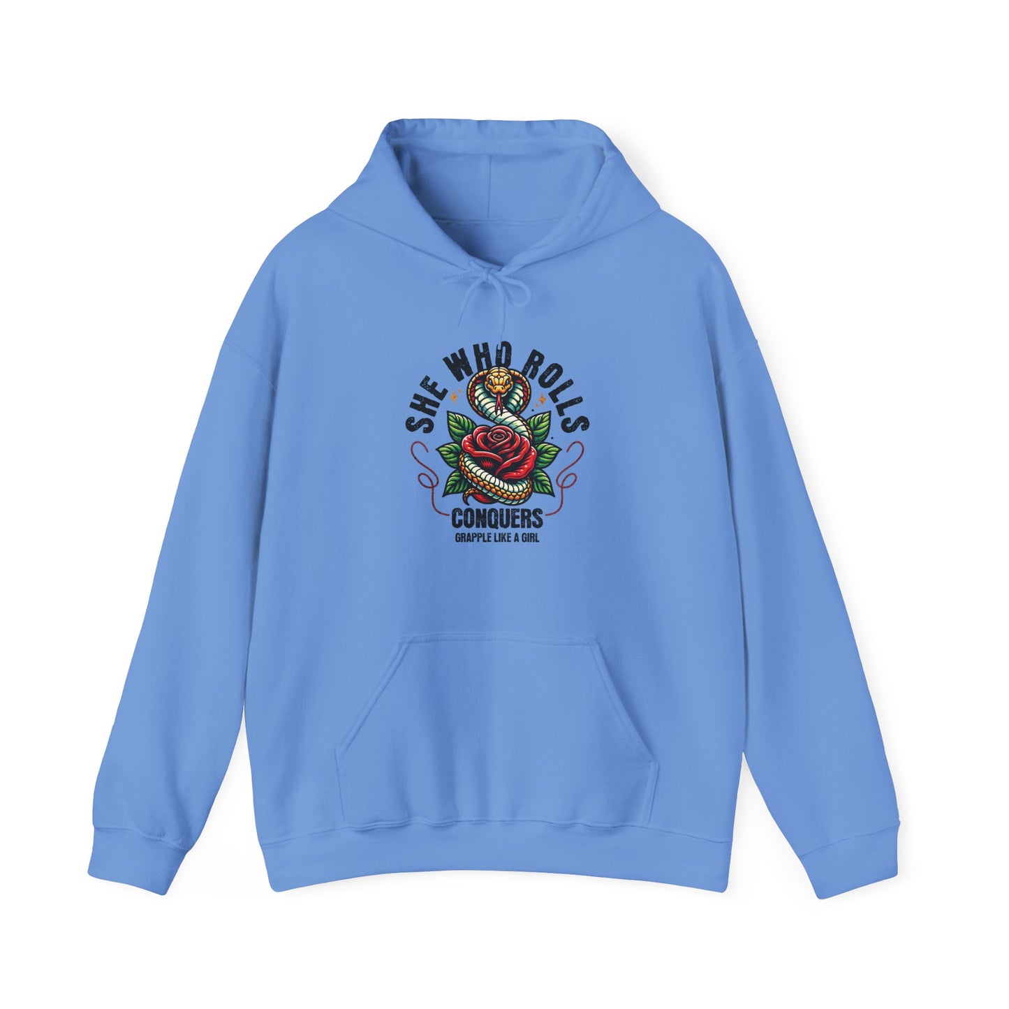 Grapple like a Girl Jiu Jitsu Hoodie - She Whoe Rolls Conquers