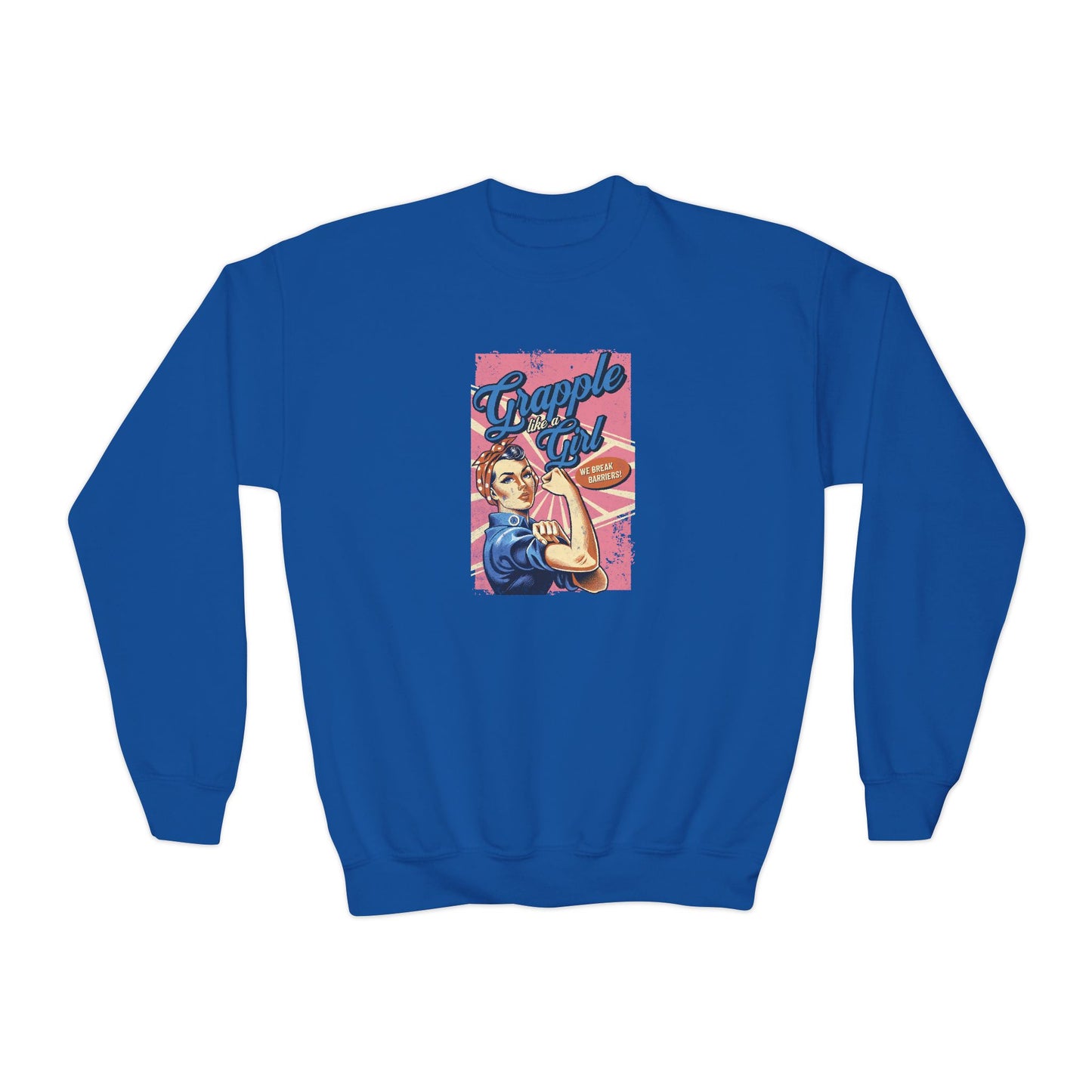 Grapple Like A Girl Youth Crewneck Sweatshirt - Women's History Month