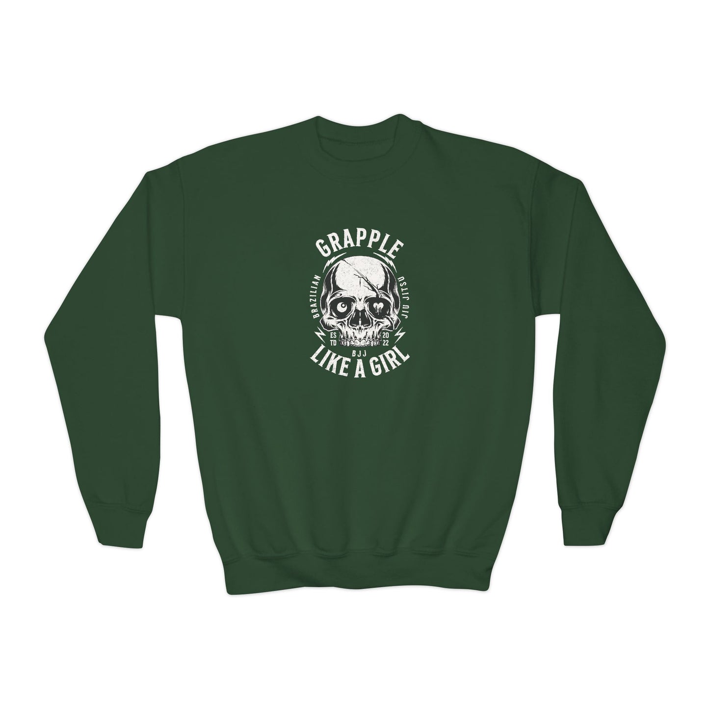 Grapple Like A Girl Youth Crewneck Sweatshirt - Skull