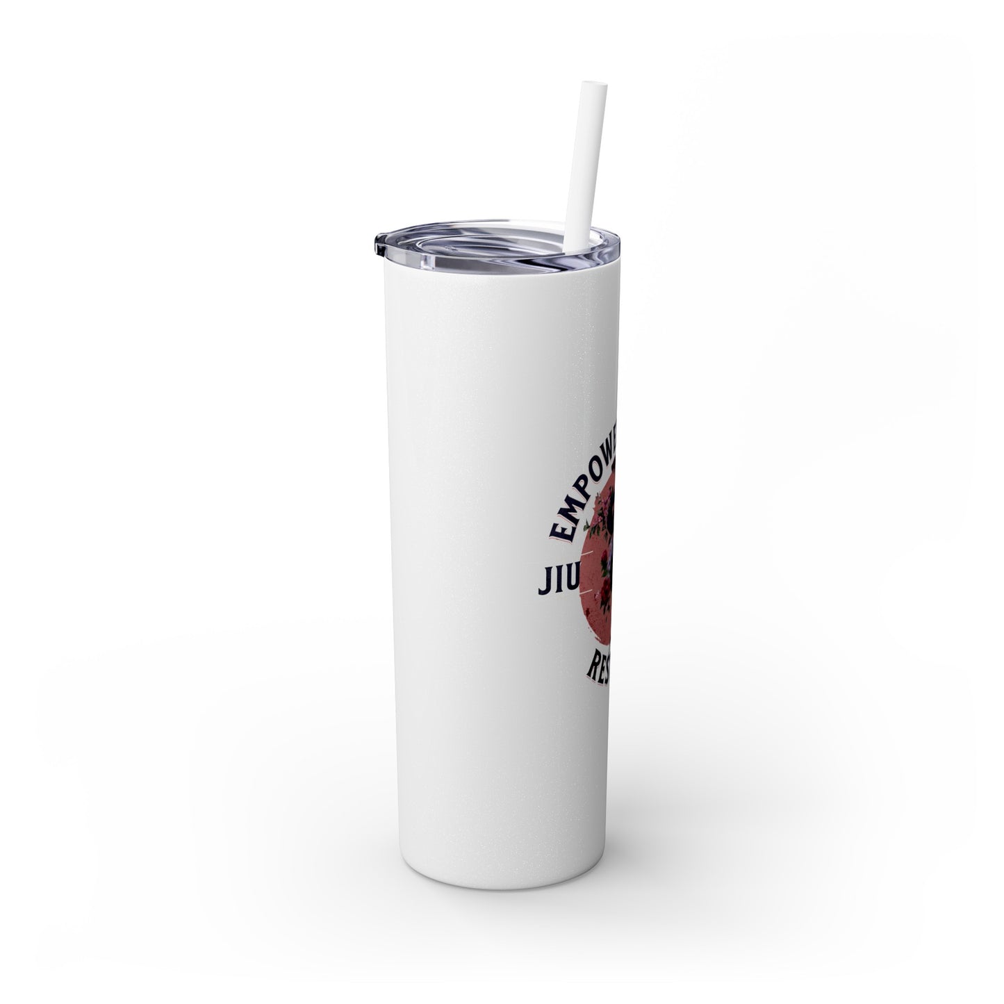 Ladies BJJ Empower, Evolve, Restrict Skinny BJJ Gift Tumbler with Straw, 20oz