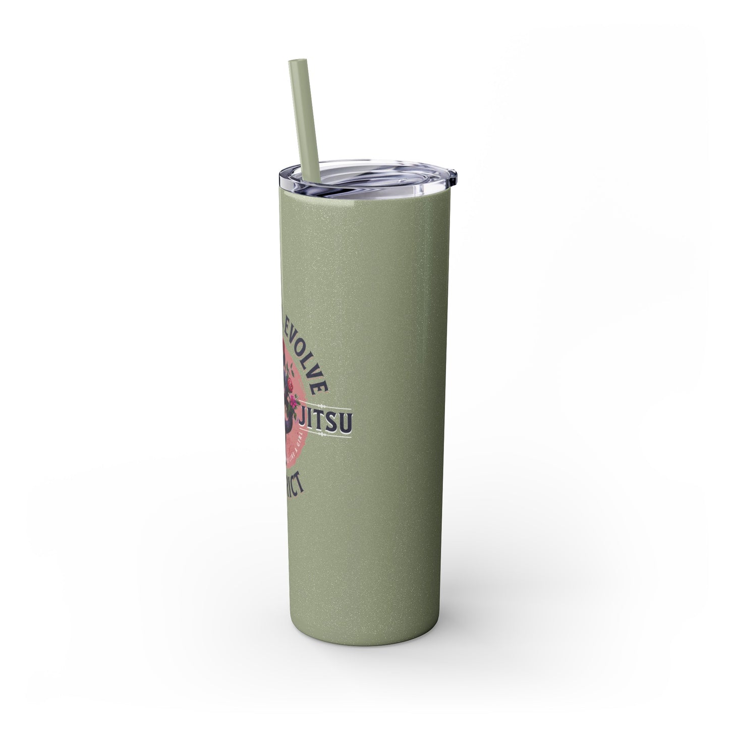 Ladies BJJ Empower, Evolve, Restrict Skinny BJJ Gift Tumbler with Straw, 20oz