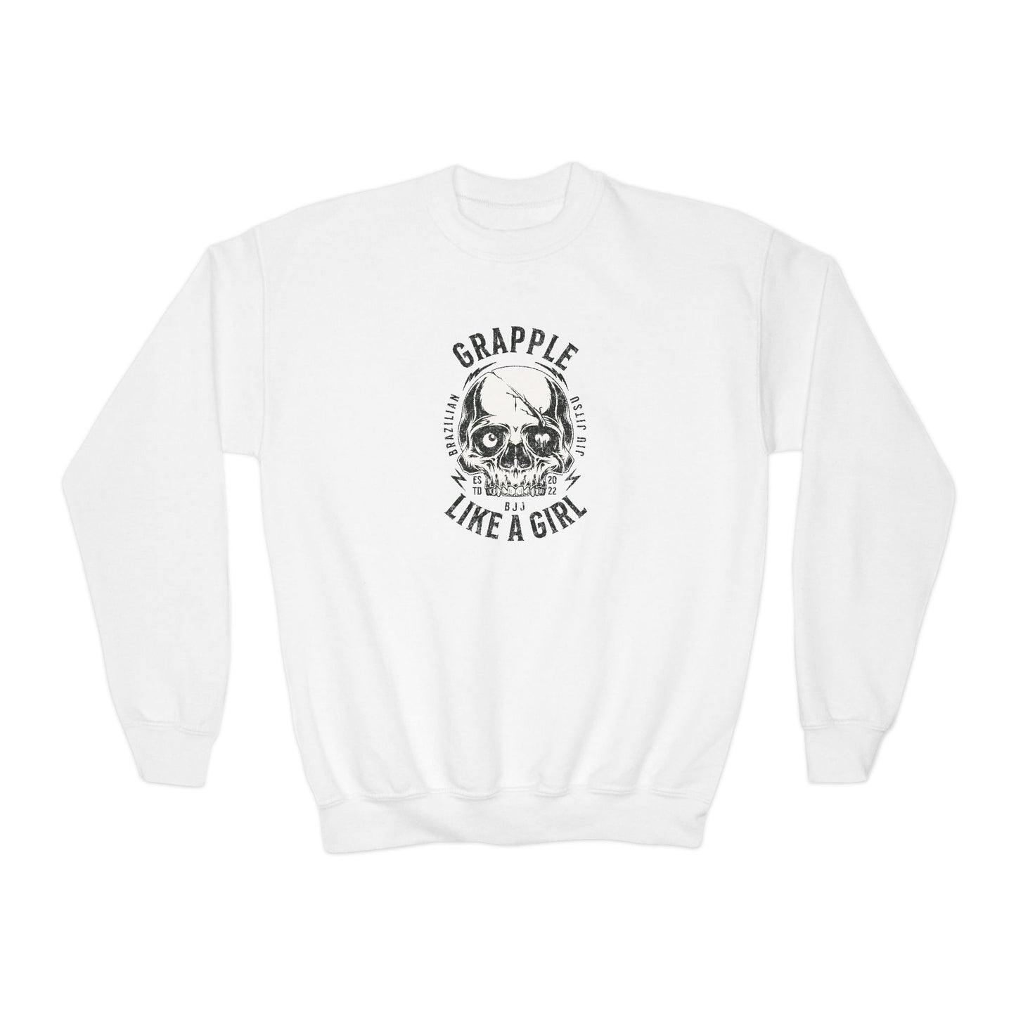 Grapple Like A Girl Youth Crewneck Sweatshirt - Skull