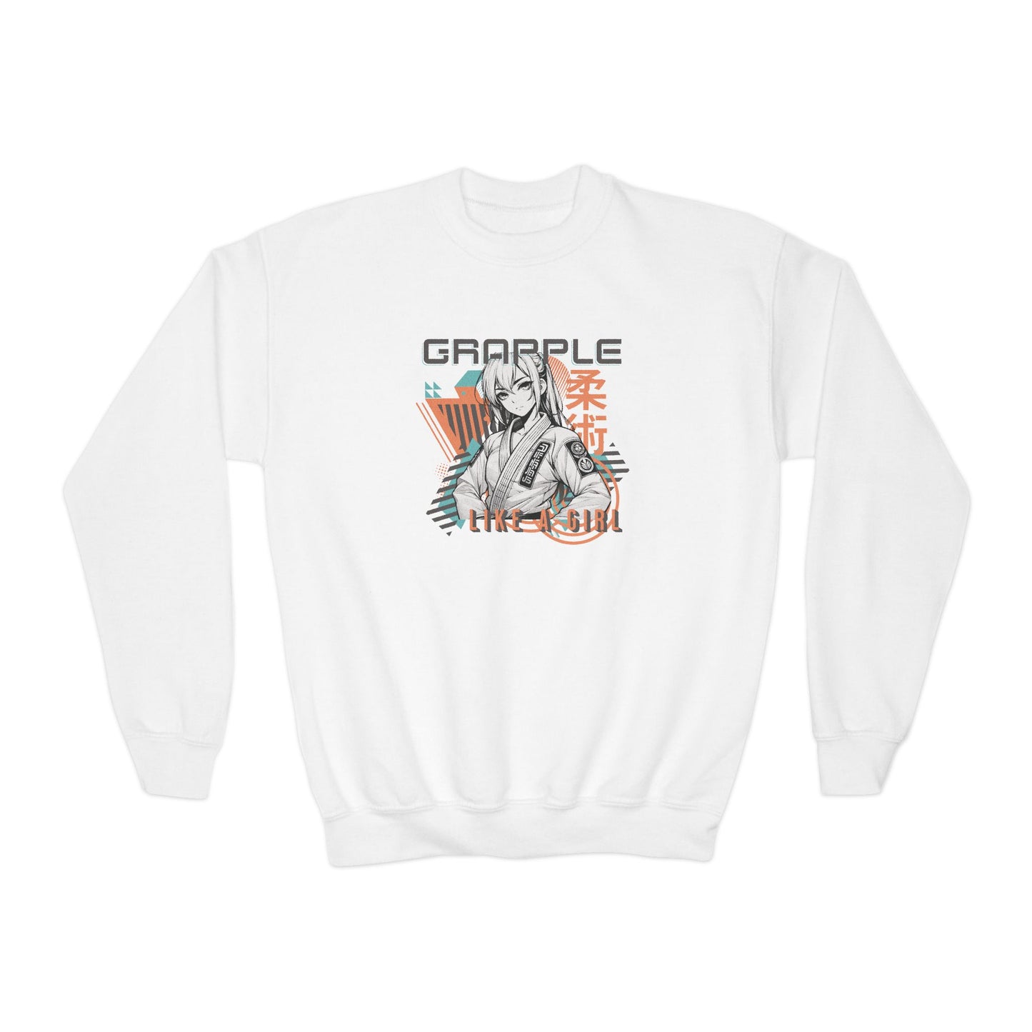 Grapple Like A Girl Youth Crewneck Sweatshirt - Anime Girl