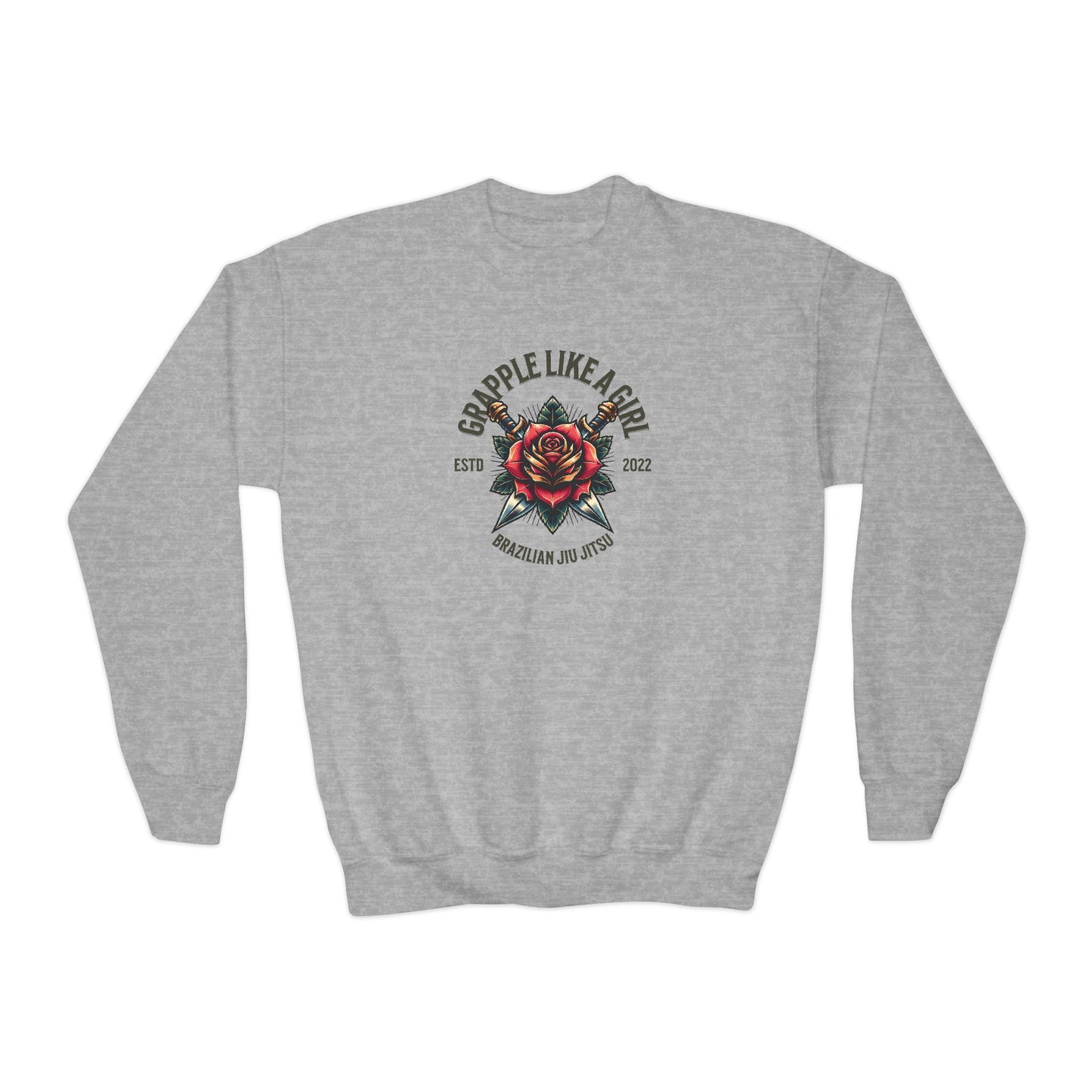 Grapple Like A Girl Youth Crewneck Sweatshirt - Rose