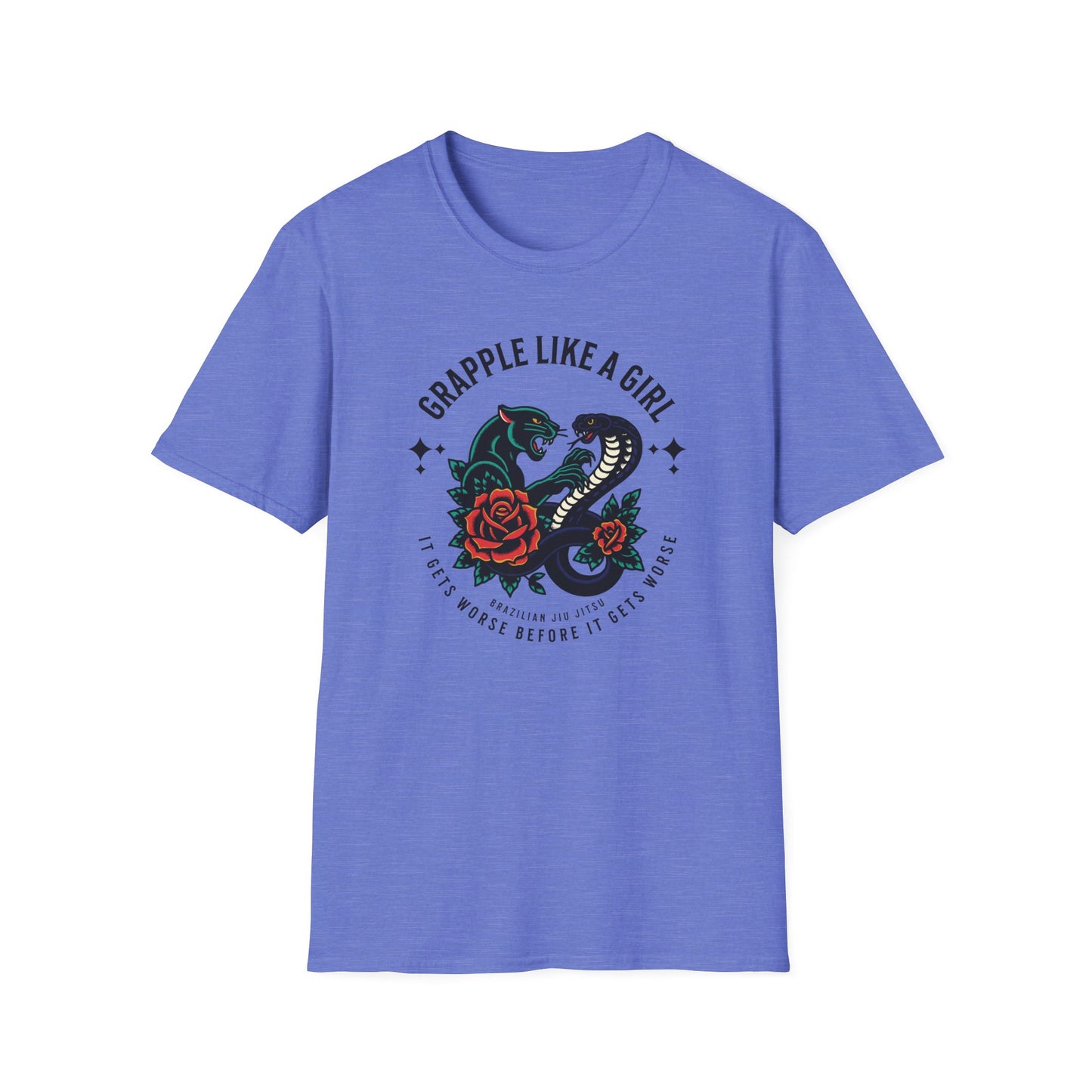 Women's Grapple like a Girl BJJ Unisex Softstyle T-Shirt - It Gets Worse