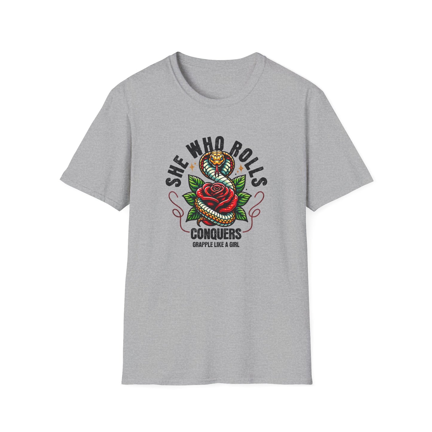 Grapple like a Girl Jiu Jitsu Women's T-Shirt - She Who Rolls Conquers