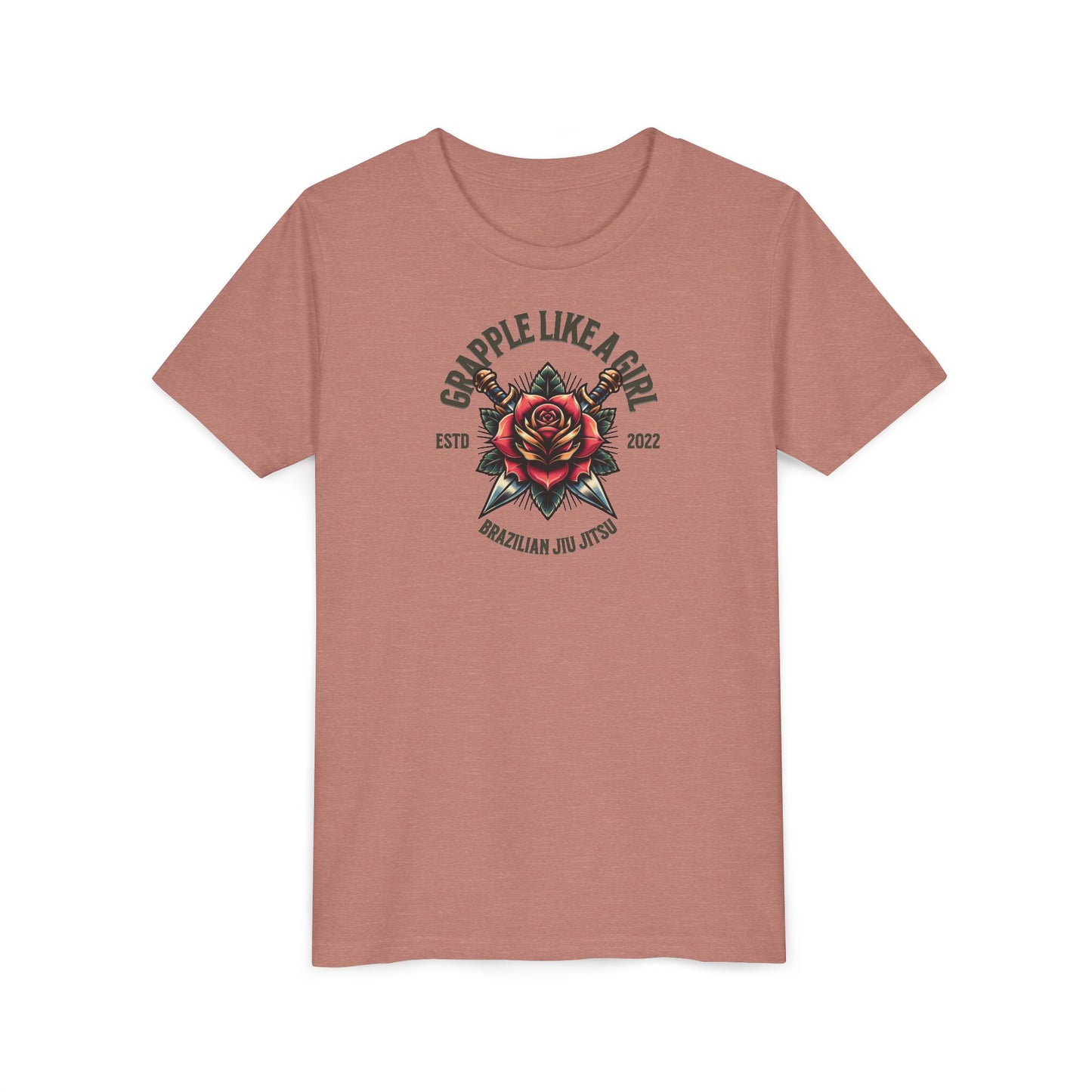 BJJ Youth Girls Short Sleeve Tee - Grapple like a Girl Rose