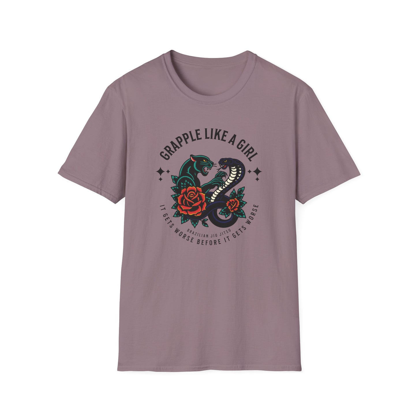 Women's Grapple like a Girl BJJ Unisex Softstyle T-Shirt - It Gets Worse