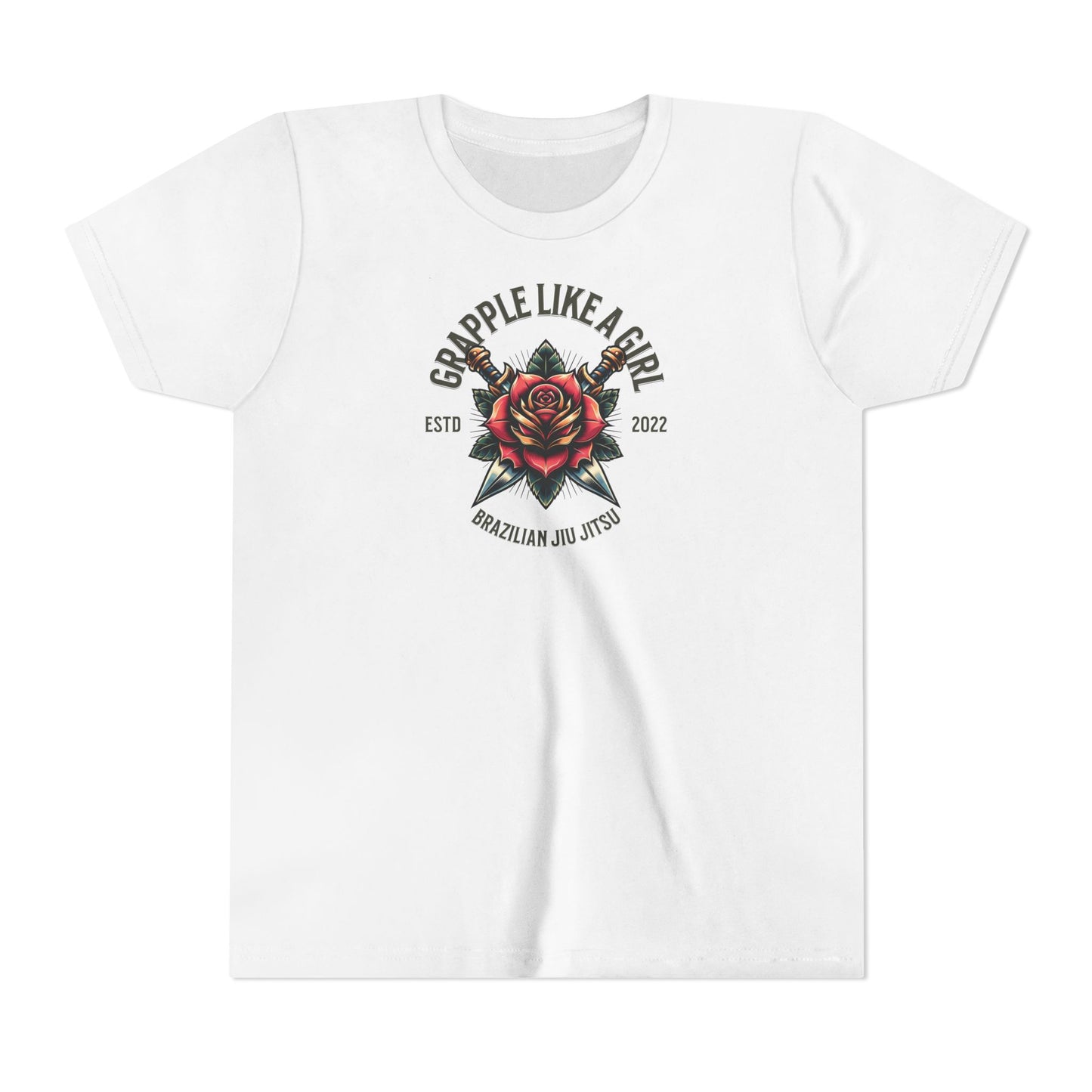BJJ Youth Girls Short Sleeve Tee - Grapple like a Girl Rose