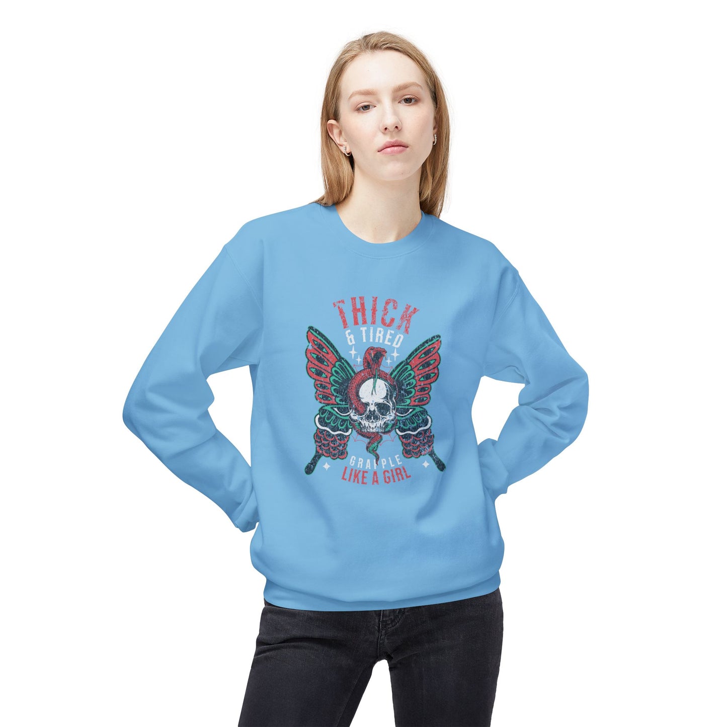 Crewneck Sweatshirt - Grapple Like a Girl Thick & Tired BJJ Sweater