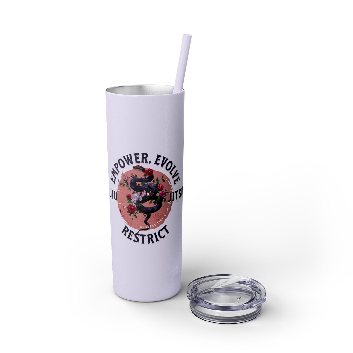 Ladies BJJ Empower, Evolve, Restrict Skinny BJJ Gift Tumbler with Straw, 20oz