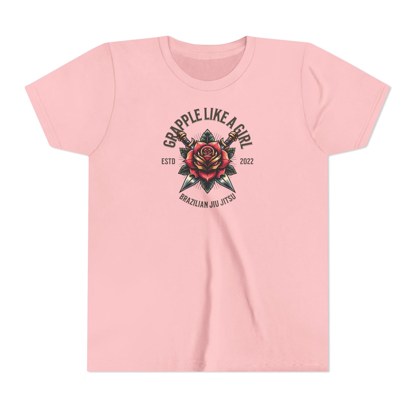 BJJ Youth Girls Short Sleeve Tee - Grapple like a Girl Rose