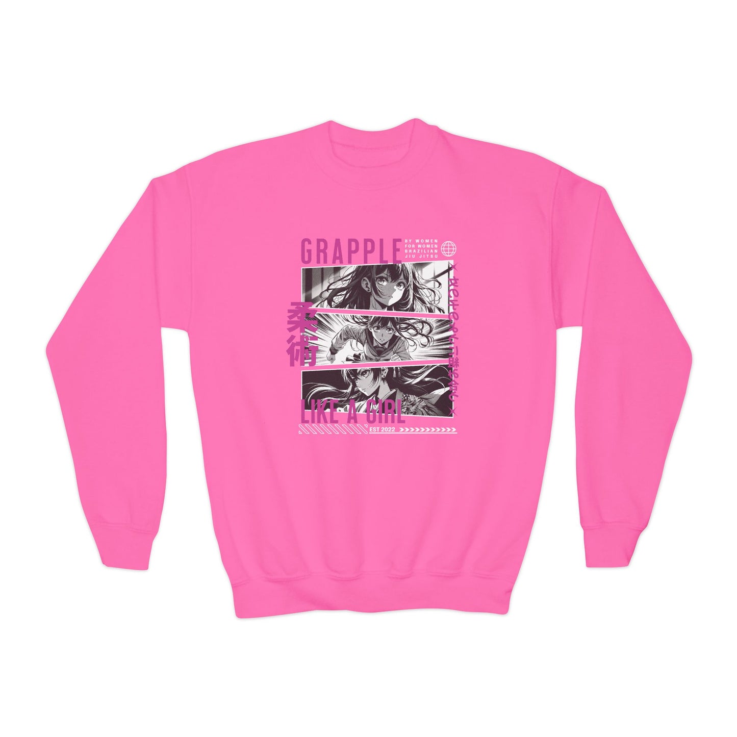 Grapple Like A Girl Youth Crewneck Sweatshirt - Anime Girl