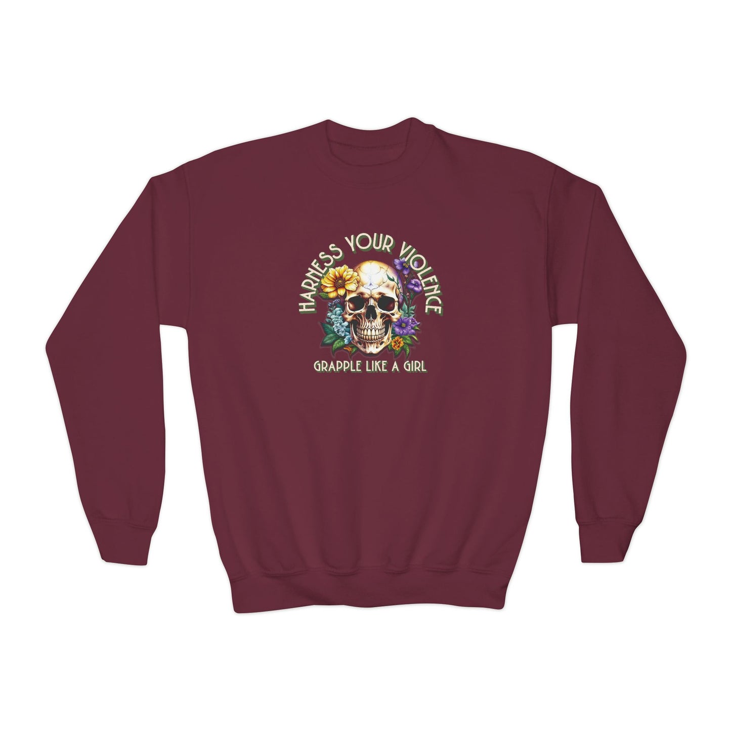 Grapple Like A Girl Youth Crewneck Sweatshirt - Harness Your Violence