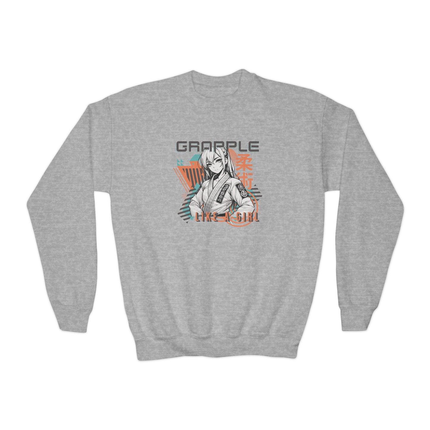 Grapple Like A Girl Youth Crewneck Sweatshirt - Anime Girl