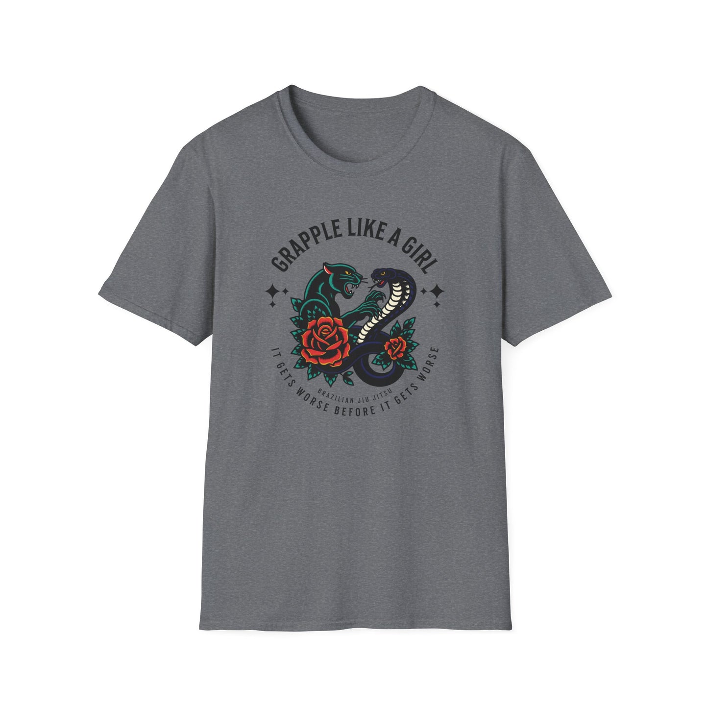 Women's Grapple like a Girl BJJ Unisex Softstyle T-Shirt - It Gets Worse