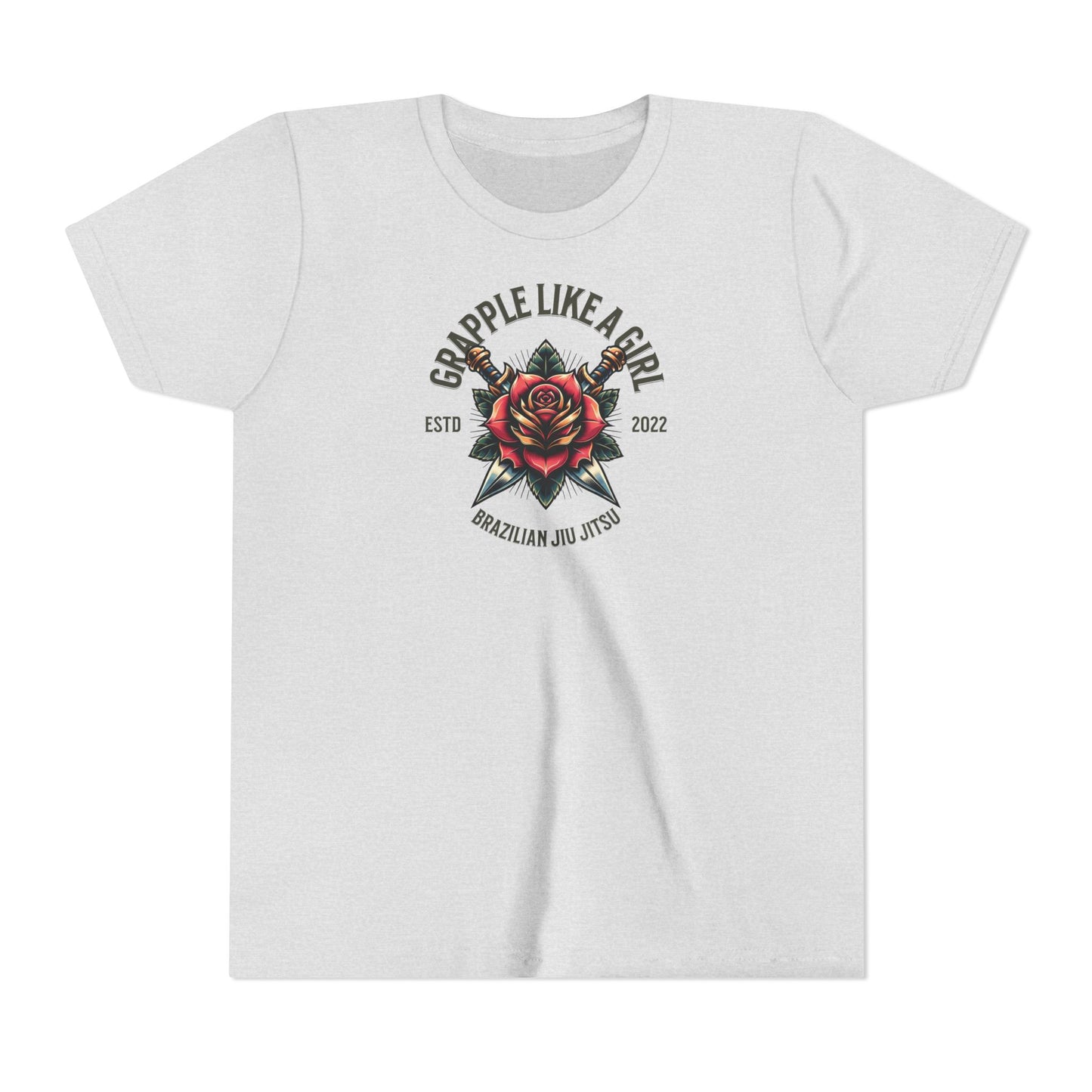 BJJ Youth Girls Short Sleeve Tee - Grapple like a Girl Rose