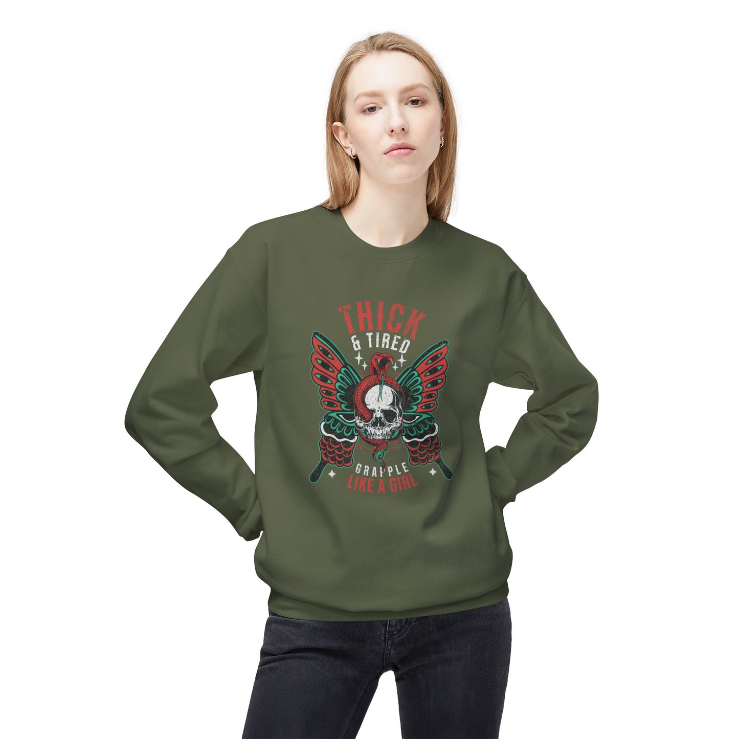 Crewneck Sweatshirt - Grapple Like a Girl Thick & Tired BJJ Sweater