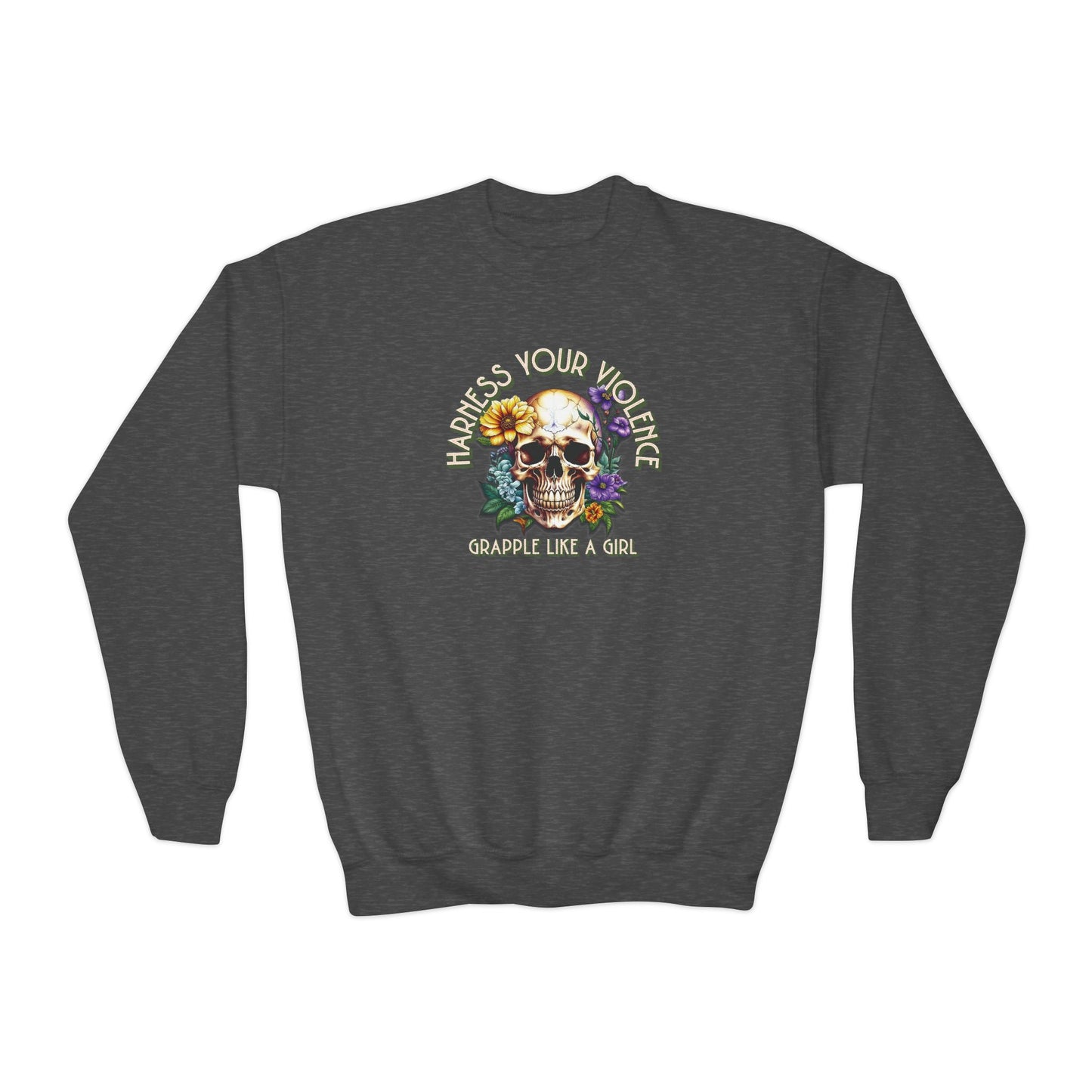 Grapple Like A Girl Youth Crewneck Sweatshirt - Harness Your Violence