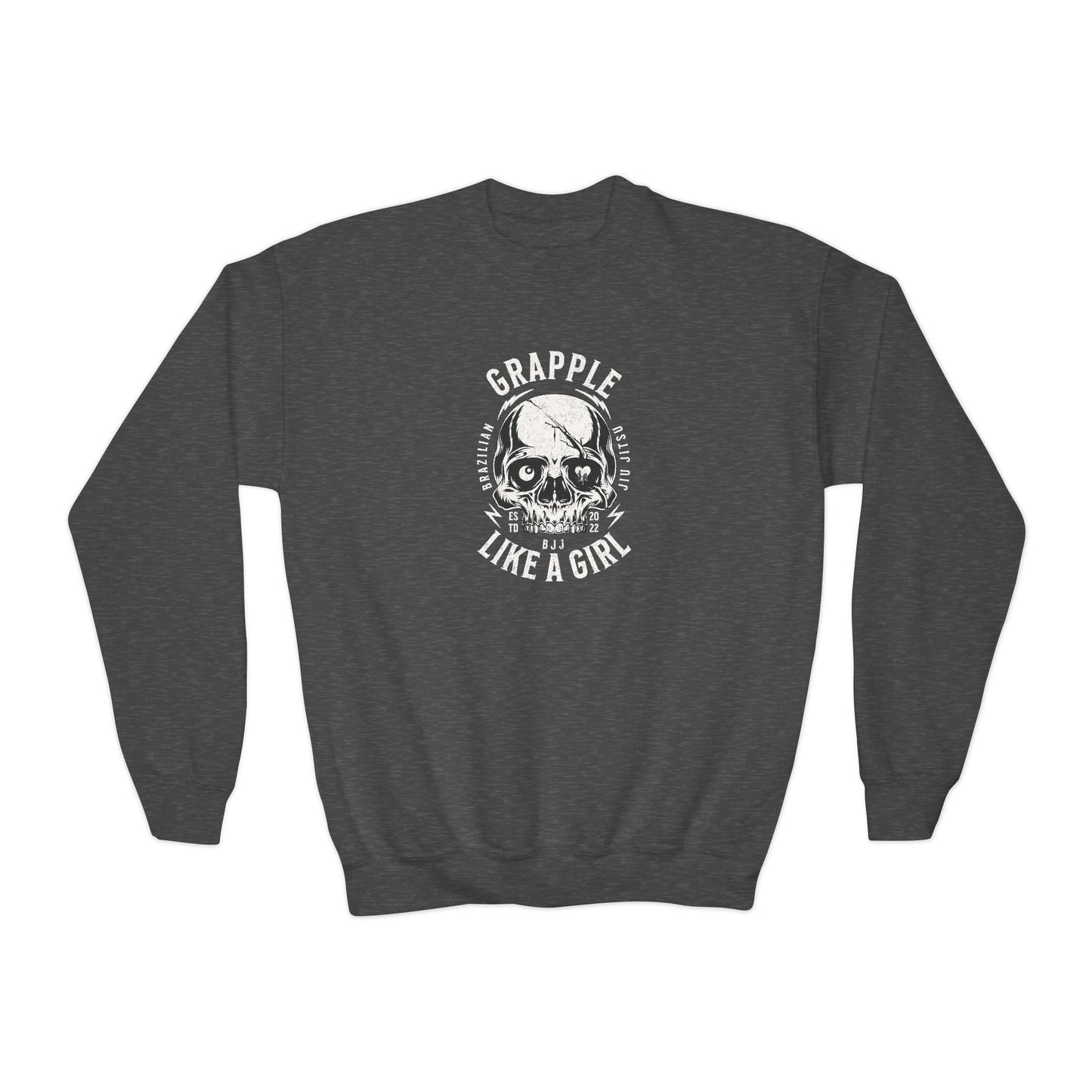 Grapple Like A Girl Youth Crewneck Sweatshirt - Skull