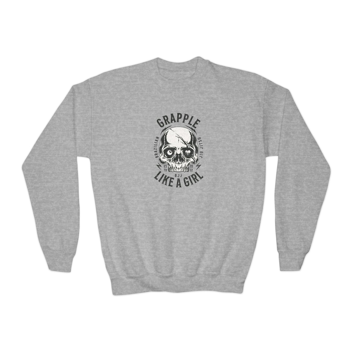 Grapple Like A Girl Youth Crewneck Sweatshirt - Skull