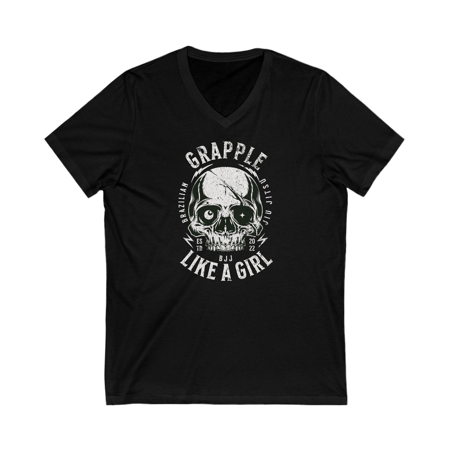 Grapple like a Girl Skull - Unisex Jersey Short Sleeve V-Neck Tee