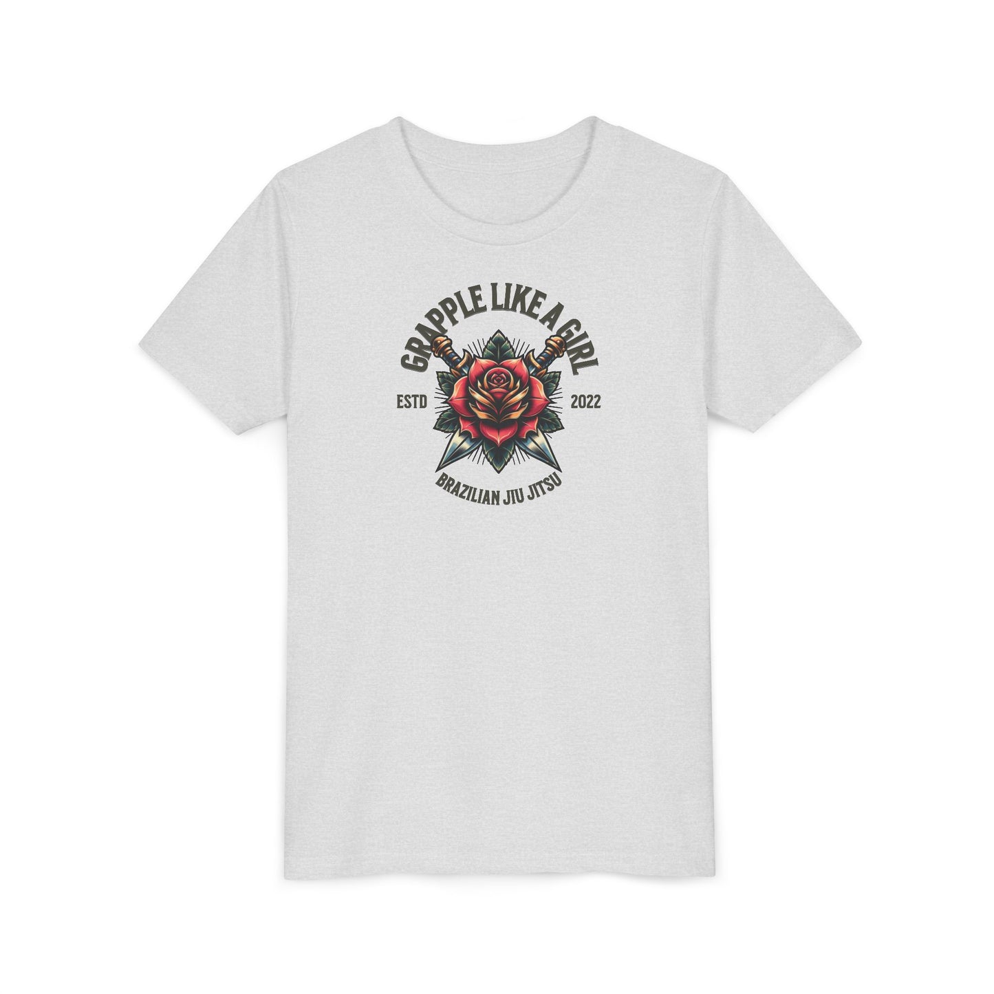 BJJ Youth Girls Short Sleeve Tee - Grapple like a Girl Rose