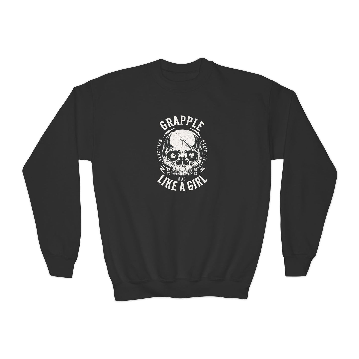 Grapple Like A Girl Youth Crewneck Sweatshirt - Skull